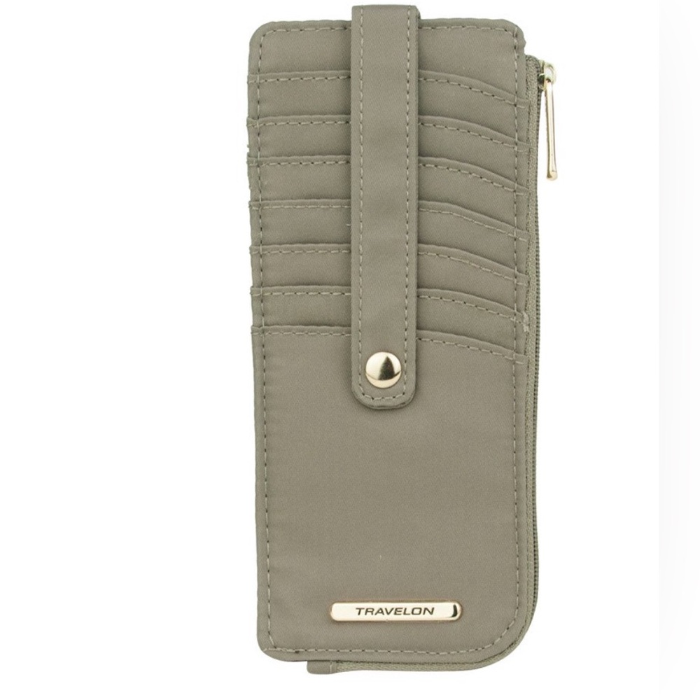 Travelon Olive Slim RFID Card Organizer Wallet with Zip Pocket